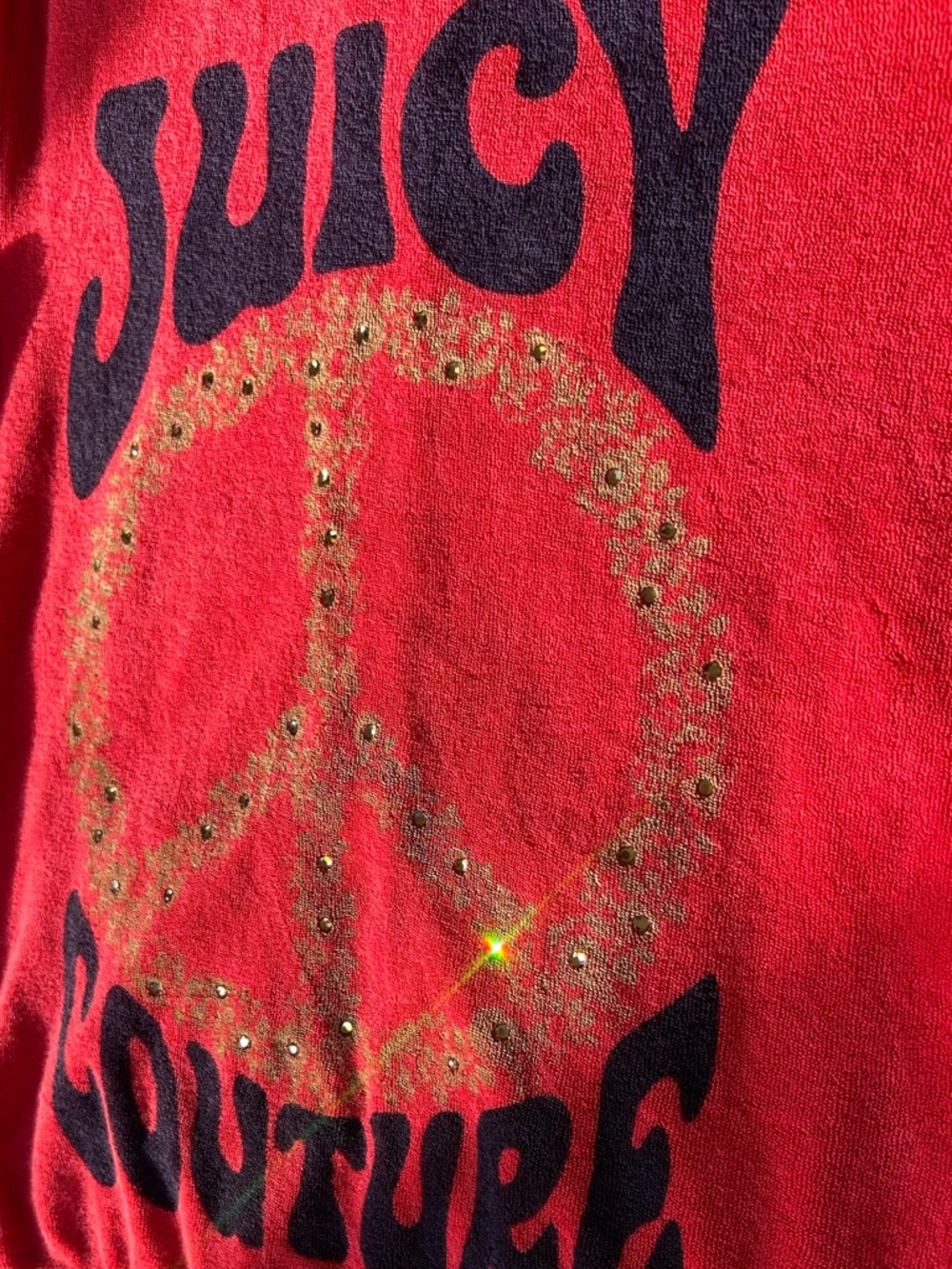 Y2K Vintage Juicy Couture Peace Bling Red Terry Hoodie